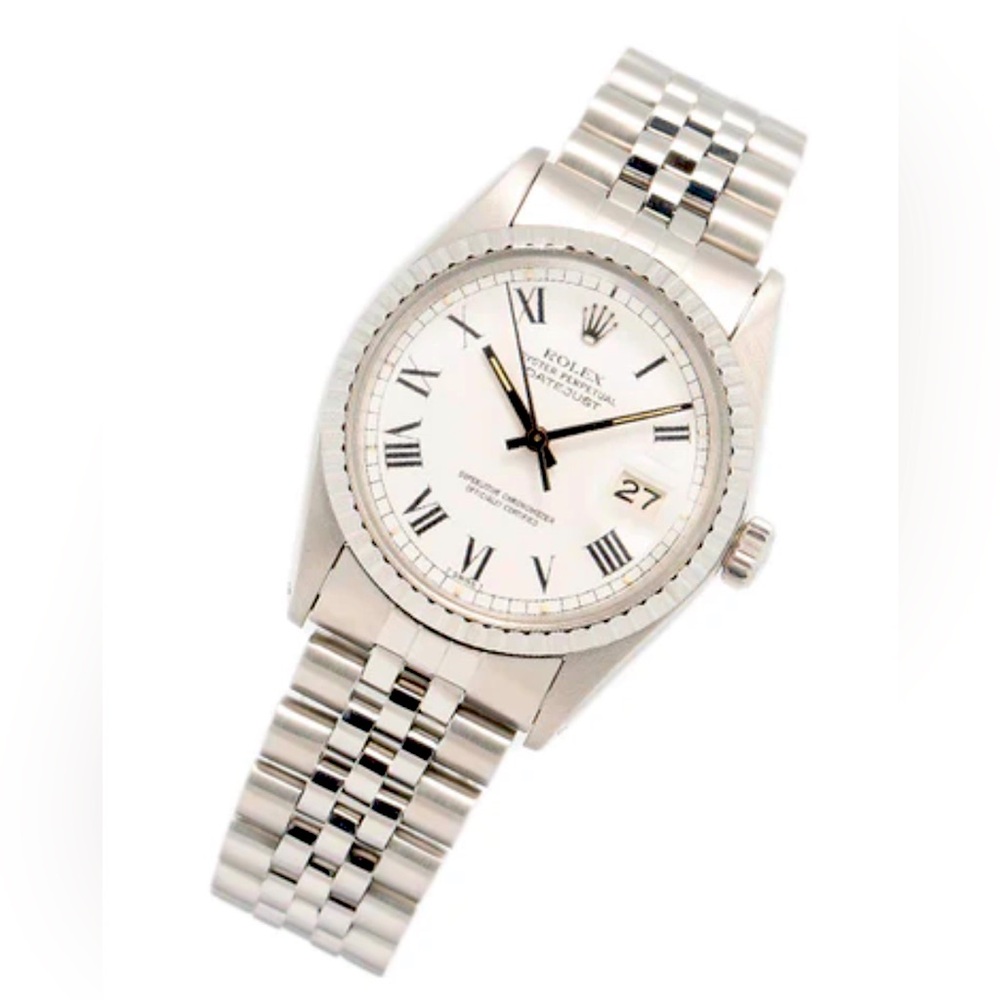 ROLEX DATEJUST 36MM WHITE BUCKLEY DIAL DIAL JUBILEE BRACELET (16000) watch